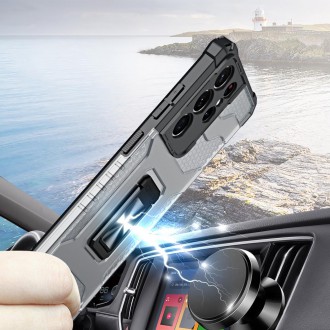 Crystal Ring Case tough hybrid cover + magnetic holder for Samsung Galaxy S22 Ultra black
