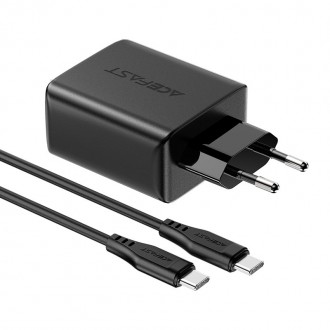 Acefast 2in1 charger 2x USB Type C / USB 65W, PD, QC 3.0, AFC, FCP (set with cable) black (A13 black)