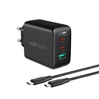 Acefast 2in1 charger 2x USB Type C / USB 65W, PD, QC 3.0, AFC, FCP (set with cable) black (A13 black)