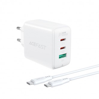 Acefast 2in1 charger 2x USB Type C / USB 65W, PD, QC 3.0, AFC, FCP (set with cable) white (A13 white)