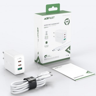 Acefast 2in1 charger 2x USB Type C / USB 65W, PD, QC 3.0, AFC, FCP (set with cable) white (A13 white)