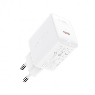 Acefast charger GaN USB Type C 30W, PD, QC 3.0, AFC, FCP white (A21 white)