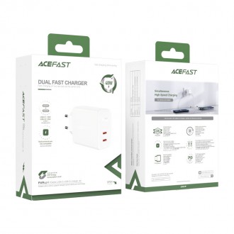 Acefast charger 2x USB Type C 40W, PPS, PD, QC 3.0, AFC, FCP white (A9 white)