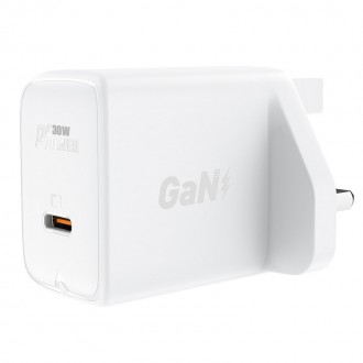 Acefast GaN wall charger (UK plug) USB Type C 30W, Power Delivery, PPS, Q3 3.0, AFC, FCP white (A24 UK white)