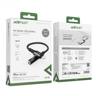 Acefast audio cable MFI Lightning - 3.5mm mini jack (female) 18cm, AUX black (C1-05 black)