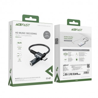 Acefast USB Type C audio cable - 3.5mm mini jack (female) 18cm, DAC, AUX gray (C1-07 deep space gray)