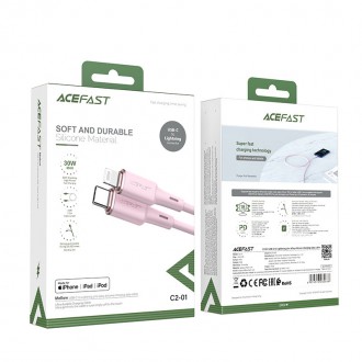 Acefast cable MFI USB Type C - Lightning 1.2m, 30W, 3A pink (C2-01 pink)