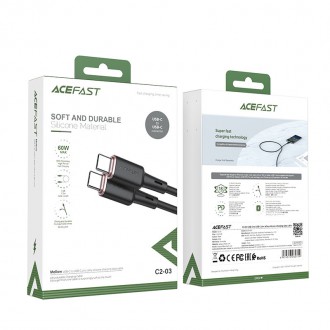 Acefast cable USB Type C - USB Type C 1.2m, 60W (20V / 3A) black (C2-03 black)