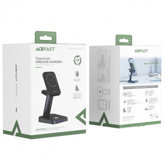 Acefast Qi Wireless Charger 15W for iPhone (with MagSafe), Apple Watch and Apple AirPods Stand Holder Magnetic Holder Black (E3 black)