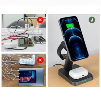 Acefast Qi Wireless Charger 15W for iPhone (with MagSafe), Apple Watch and Apple AirPods Stand Holder Magnetic Holder Black (E3 black)