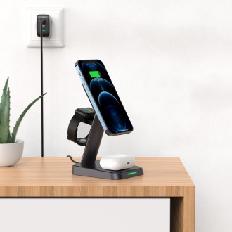 Acefast Qi Wireless Charger 15W for iPhone (with MagSafe), Apple Watch and Apple AirPods Stand Holder Magnetic Holder Black (E3 black)