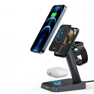 Acefast Qi Wireless Charger 15W for iPhone (with MagSafe), Apple Watch and Apple AirPods Stand Holder Magnetic Holder Black (E3 black)