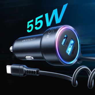 Joyroom fast car charger 3 in 1 with USB Type C cable 1.5m 55W black (JR-CL07)