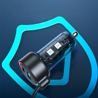 Joyroom fast car charger 3 in 1 with USB Type C cable 1.5m 55W black (JR-CL07)