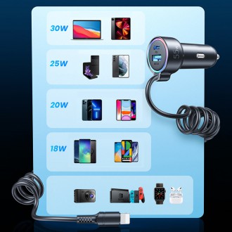 Joyroom fast car charger 3 in 1 with USB Type C cable 1.5m 55W black (JR-CL07)