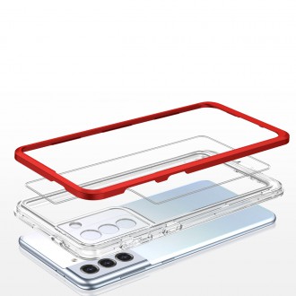 Clear 3in1 Case for Samsung Galaxy S21 5G Frame Gel Cover Red