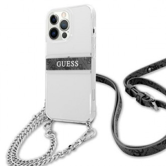 Guess GUHCP13LKC4GBSI iPhone 13 Pro / 13 6,1&quot; průhledný pevný obal 4G šedý pásek stříbrný řetízek