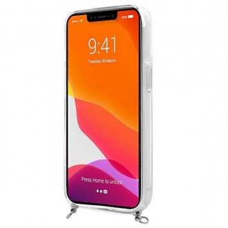 Guess GUHCP13LKC4GBSI iPhone 13 Pro / 13 6,1&quot; průhledný pevný obal 4G šedý pásek stříbrný řetízek