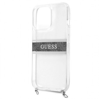 Guess GUHCP13LKC4GBSI iPhone 13 Pro / 13 6,1&quot; průhledný pevný obal 4G šedý pásek stříbrný řetízek
