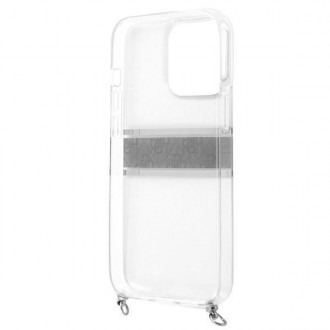 Guess GUHCP13LKC4GBSI iPhone 13 Pro / 13 6,1&quot; průhledný pevný obal 4G šedý pásek stříbrný řetízek