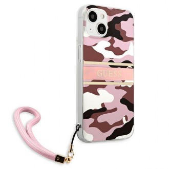 Guess GUHCP13MKCABPI iPhone 13 6,1&quot; růžové/růžové pevné pouzdro Camo Strap Collection