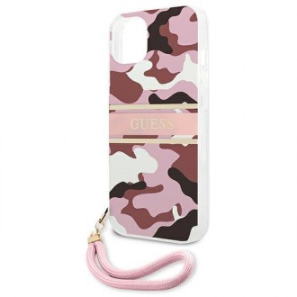 Guess GUHCP13MKCABPI iPhone 13 6,1&quot; růžové/růžové pevné pouzdro Camo Strap Collection