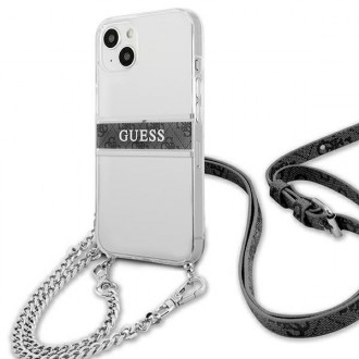 Guess GUHCP13SKC4GBSI iPhone 13 mini 5,4&quot; průhledný pevný obal 4G šedý pásek stříbrný řetízek