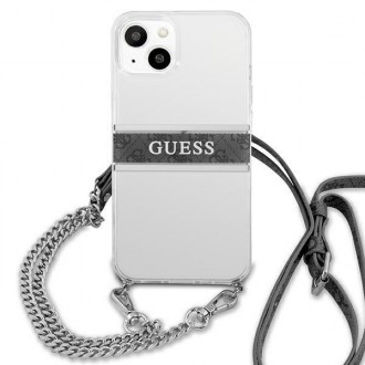 Guess GUHCP13SKC4GBSI iPhone 13 mini 5,4&quot; průhledný pevný obal 4G šedý pásek stříbrný řetízek