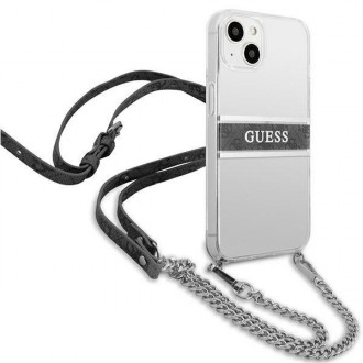 Guess GUHCP13SKC4GBSI iPhone 13 mini 5,4&quot; průhledný pevný obal 4G šedý pásek stříbrný řetízek