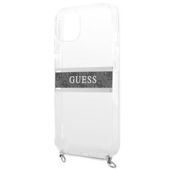 Guess GUHCP13SKC4GBSI iPhone 13 mini 5,4&quot; průhledný pevný obal 4G šedý pásek stříbrný řetízek