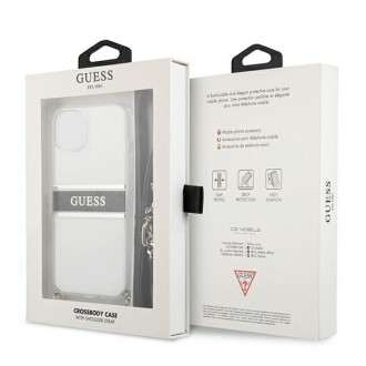 Guess GUHCP13SKC4GBSI iPhone 13 mini 5,4&quot; průhledný pevný obal 4G šedý pásek stříbrný řetízek