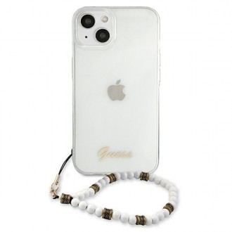 Guess GUHCP13SKPSWH iPhone 13 mini 5,4&quot; průhledný pevný obal White Pearl