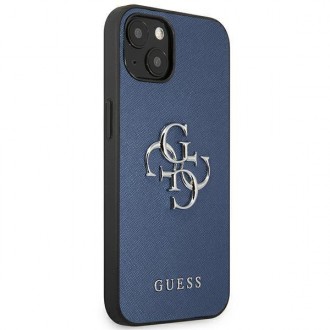 Guess GUHCP13SSA4GSBL iPhone 13 mini 5,4&quot; modro/modré pevné pouzdro Saffiano 4G Metal Logo