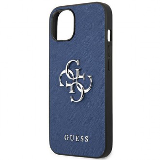 Guess GUHCP13SSA4GSBL iPhone 13 mini 5,4&quot; modro/modré pevné pouzdro Saffiano 4G Metal Logo