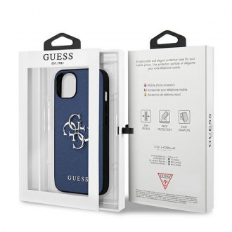 Guess GUHCP13SSA4GSBL iPhone 13 mini 5,4&quot; modro/modré pevné pouzdro Saffiano 4G Metal Logo