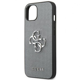 Guess GUHCP13SSA4GSGR iPhone 13 mini 5,4&quot; šedý/šedý pevný obal Saffiano 4G Metal Logo