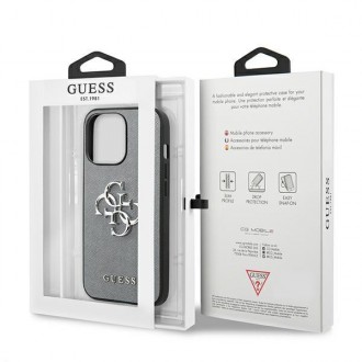 Guess GUHCP13SSA4GSGR iPhone 13 mini 5,4&quot; šedý/šedý pevný obal Saffiano 4G Metal Logo