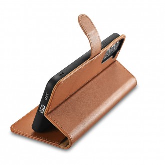 iCarer Haitang Leather Wallet Case Leather Case For Samsung Galaxy S22 Wallet Housing Cover Brown (AKSM04BN)