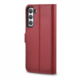 iCarer Haitang Leather Wallet Case Leather Case For Samsung Galaxy S22 Wallet Housing Cover Red (AKSM04RD)