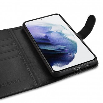 iCarer Haitang Leather Wallet Case Leather Case for Samsung Galaxy S22 + (S22 Plus) Wallet Housing Cover Black (AKSM05BK)
