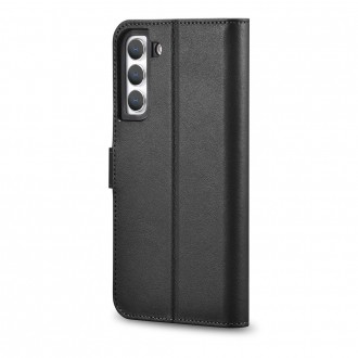 iCarer Haitang Leather Wallet Case Leather Case for Samsung Galaxy S22 + (S22 Plus) Wallet Housing Cover Black (AKSM05BK)