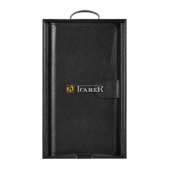 iCarer Haitang Leather Wallet Case Leather Case for Samsung Galaxy S22 + (S22 Plus) Wallet Housing Cover Black (AKSM05BK)