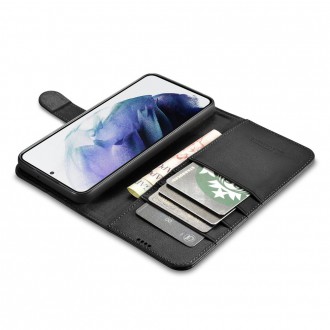 iCarer Haitang Leather Wallet Case Leather Case for Samsung Galaxy S22 + (S22 Plus) Wallet Housing Cover Black (AKSM05BK)