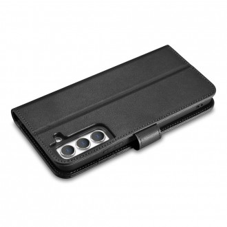 iCarer Haitang Leather Wallet Case Leather Case for Samsung Galaxy S22 + (S22 Plus) Wallet Housing Cover Black (AKSM05BK)