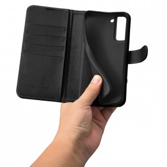 iCarer Haitang Leather Wallet Case Leather Case for Samsung Galaxy S22 + (S22 Plus) Wallet Housing Cover Black (AKSM05BK)