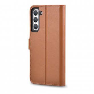 iCarer Haitang Leather Wallet Case Leather Case for Samsung Galaxy S22 + (S22 Plus) Wallet Housing Cover Brown (AKSM05BN)