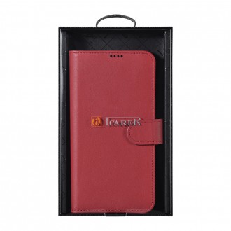 iCarer Haitang Leather Wallet Case Leather Case for Samsung Galaxy S22 + (S22 Plus) Wallet Housing Cover Red (AKSM05RD)