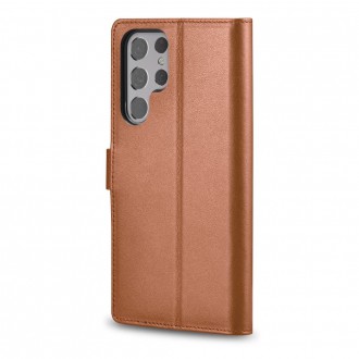 iCarer Haitang Leather Wallet Case Leather Case For Samsung Galaxy S22 Ultra Wallet Housing Cover Brown (AKSM06BN)