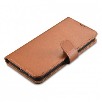 iCarer Haitang Leather Wallet Case Leather Case For Samsung Galaxy S22 Ultra Wallet Housing Cover Brown (AKSM06BN)