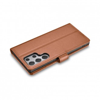 iCarer Haitang Leather Wallet Case Leather Case For Samsung Galaxy S22 Ultra Wallet Housing Cover Brown (AKSM06BN)